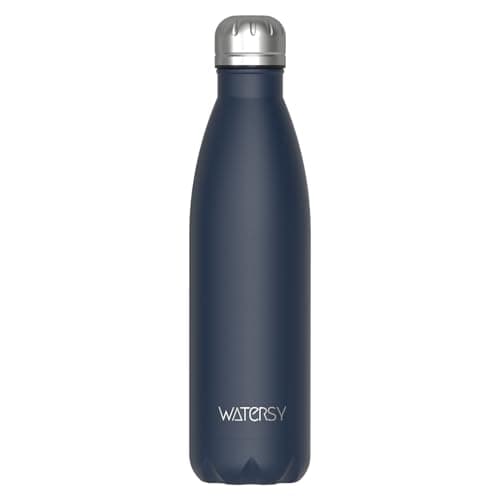 WATERSY Doppelwandige Edelstahl-Trinkflasche 500 ml Kinder ThermoSafe BPA-Frei Kalt&Warm Sprudel Dunkel Blau Sport Gym