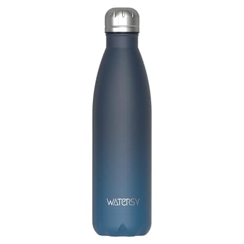 WATERSY Doppelwandige Edelstahl-Trinkflasche 500 ml Kinder ThermoSafe BPA-Frei Kalt&Warm Sprudel Dunkel Blau Sport Gym