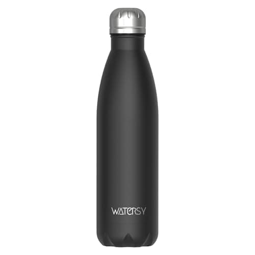 WATERSY Doppelwandige Edelstahl-Trinkflasche 500 ml Kinder ThermoSafe BPA-Frei Kalt&Warm Sprudel Dunkel Blau Sport Gym