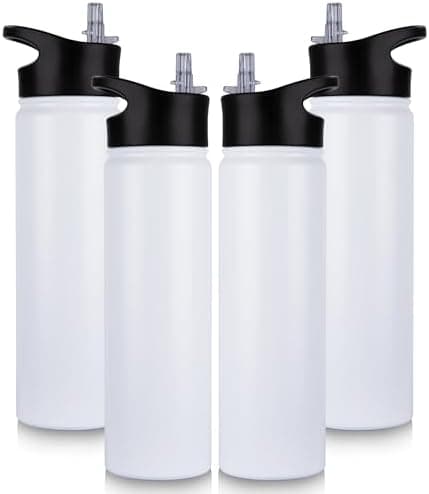 Edelstahl Trinkflasche - 1L - mit Strohhalm, BPA frei Thermosflasche,Vakuum Doppelwandisolierung für Sport,Schule und Fa