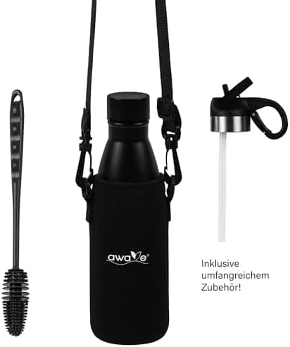 AWAVE Recycelte Edelstahl Trinkflasche 500 ml Doppelwandig Isolierte Thermo Flasche -Auslaufsicher, für Schule und Büro