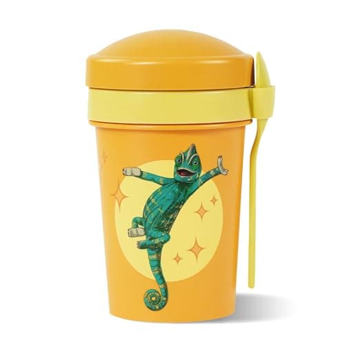 AWAVE Müslibecher To Go - Magische Tiere Schule 540 ml rPET Grün Henrietta, Joghurt-Früchte-Suppe Becher mit Löffel, Aus
