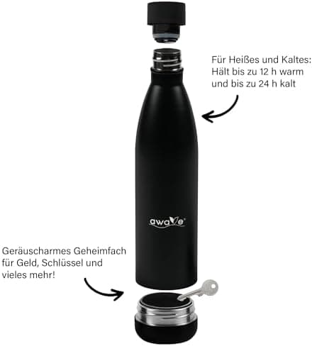 AWAVE Recycelte Edelstahl Trinkflasche 500 ml Doppelwandig Isolierte Thermo Flasche -Auslaufsicher, für Schule und Büro