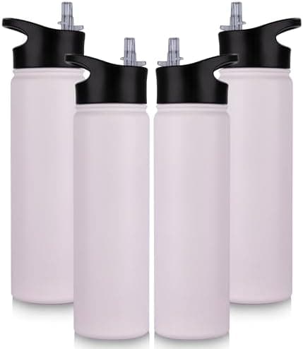 Edelstahl Trinkflasche - 1L - mit Strohhalm, BPA frei Thermosflasche,Vakuum Doppelwandisolierung für Sport,Schule und Fa