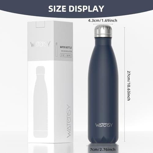 WATERSY Doppelwandige Edelstahl-Trinkflasche 500 ml Kinder ThermoSafe BPA-Frei Kalt&Warm Sprudel Dunkel Blau Sport Gym