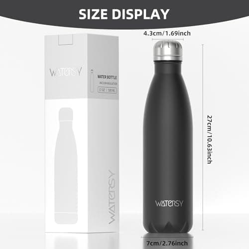 WATERSY Doppelwandige Edelstahl-Trinkflasche 500 ml Kinder ThermoSafe BPA-Frei Kalt&Warm Sprudel Dunkel Blau Sport Gym