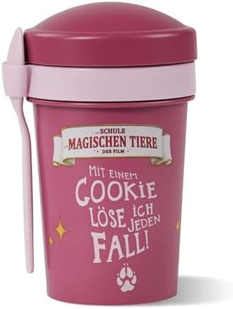AWAVE Müslibecher To Go - Magische Tiere Schule 540 ml rPET Grün Henrietta, Joghurt-Früchte-Suppe Becher mit Löffel, Aus