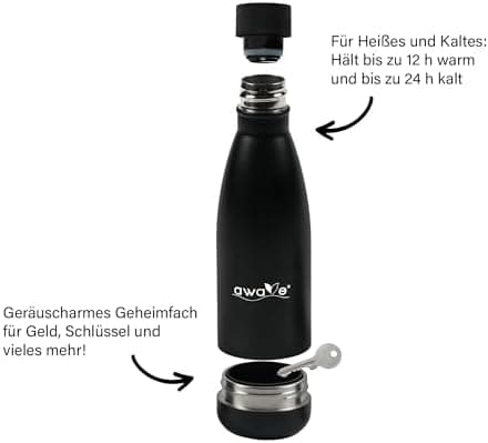 AWAVE Recycelte Edelstahl Trinkflasche 500 ml Doppelwandig Isolierte Thermo Flasche -Auslaufsicher, für Schule und Büro