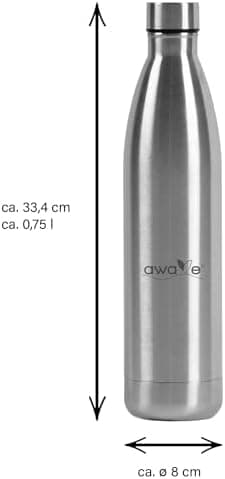 AWAVE Recycelte Edelstahl Trinkflasche 500 ml Doppelwandig Isolierte Thermo Flasche -Auslaufsicher, für Schule und Büro