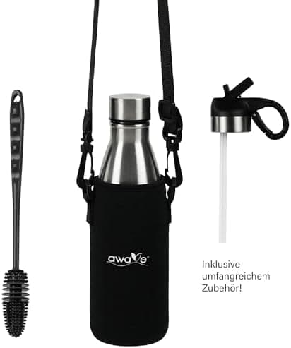 AWAVE Recycelte Edelstahl Trinkflasche 500 ml Doppelwandig Isolierte Thermo Flasche -Auslaufsicher, für Schule und Büro
