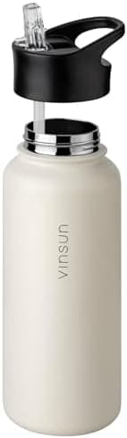 Vinsun Ersatz-Deckel Set für Edelstahl Trinkflaschen - Strohhalme passend 500ml/750ml/1000ml - auslaufsicher Reinigungsb