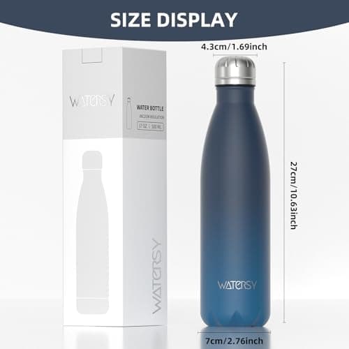 WATERSY Doppelwandige Edelstahl-Trinkflasche 500 ml Kinder ThermoSafe BPA-Frei Kalt&Warm Sprudel Dunkel Blau Sport Gym