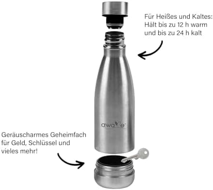 AWAVE Recycelte Edelstahl Trinkflasche 500 ml Doppelwandig Isolierte Thermo Flasche -Auslaufsicher, für Schule und Büro