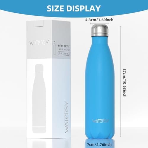WATERSY Doppelwandige Edelstahl-Trinkflasche 500 ml Kinder ThermoSafe BPA-Frei Kalt&Warm Sprudel Dunkel Blau Sport Gym
