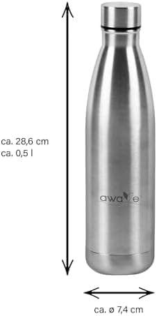 AWAVE Recycelte Edelstahl Trinkflasche 500 ml Doppelwandig Isolierte Thermo Flasche -Auslaufsicher, für Schule und Büro