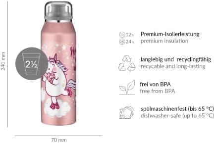 ALFI Kids ISO BOTTLE 350ml - Idas Schule der Magischen Tiere - Isoliertrinkflasche Kinder Edelstahl - hält 12 Stunden he