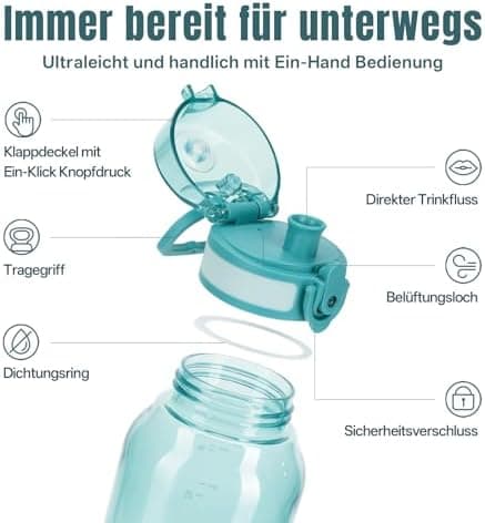 UZSPACE Kinder Trinkflasche 600ml - Sportlich, Auslaufsicher & Spülmaschinenfest zur Schule und Outdoor aktivarten für M
