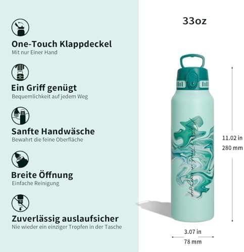 Thermosflasche UZSPACE Waldgrün Kinder 700ml Isolierte Edelstahl Trinkflasche 100% Auslaufsicher Outdoor Fitness Schule