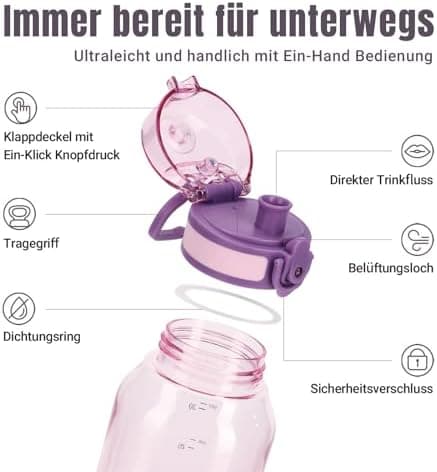 UZSPACE Kinder Trinkflasche 600ml - Sportlich, Auslaufsicher & Spülmaschinenfest zur Schule und Outdoor aktivarten für M