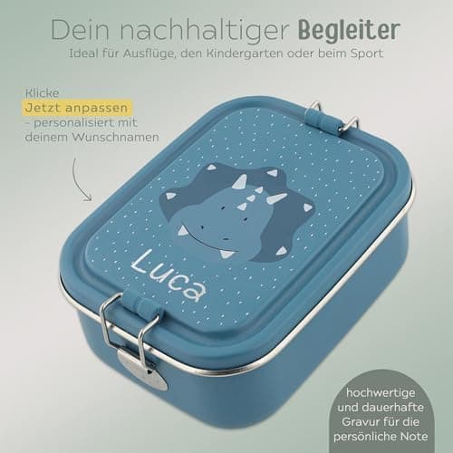 Wunderwunsch TRIXIE Edelstahl Lunchbox für Kinder, individuell mit deinem Namen persönliche Fuchslunchbox, perfekt zur E
