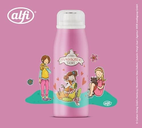 ALFI Kids ISO BOTTLE 350ml - Idas Schule der Magischen Tiere - Isoliertrinkflasche Kinder Edelstahl - hält 12 Stunden he