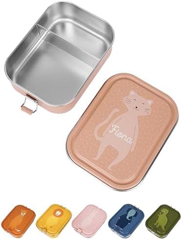 Wunderwunsch TRIXIE Edelstahl Lunchbox für Kinder, individuell mit deinem Namen persönliche Fuchslunchbox, perfekt zur E