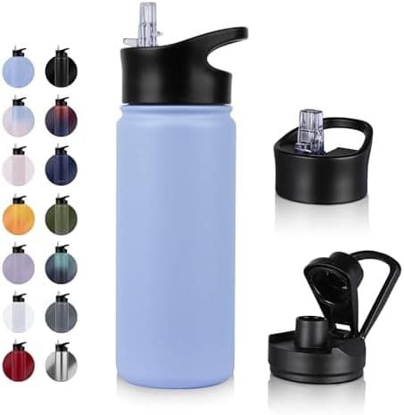Edelstahl Trinkflasche - 1L - mit Strohhalm, BPA frei Thermosflasche,Vakuum Doppelwandisolierung für Sport,Schule und Fa