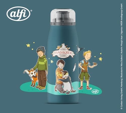 ALFI Kids ISO BOTTLE 350ml - Idas Schule der Magischen Tiere - Isoliertrinkflasche Kinder Edelstahl - hält 12 Stunden he