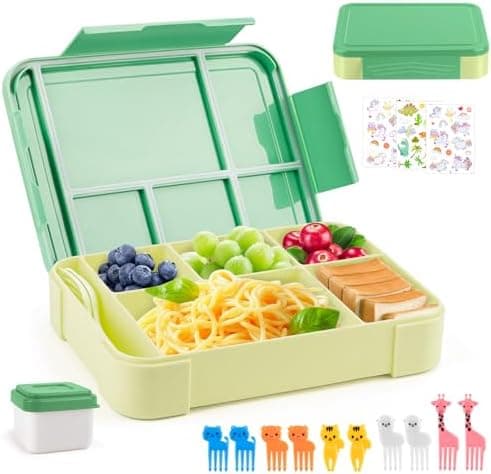 Kinder Brotdose WuGU 5-Fach Auslauf Sicher 1300 ml Grüne Lunchbox für Schule und Ausflüge