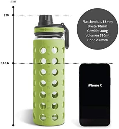 Hydro2go Glas-Trinkflasche mit Silikonhülle – Spülmaschinenfest, 100% Auslaufsicher & BPA-frei – Ideal für Kinder & Fami