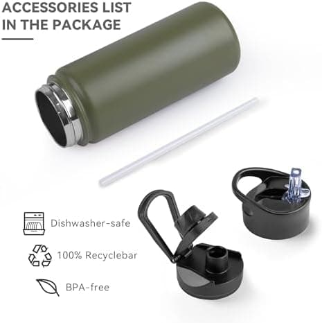 Edelstahl Trinkflasche - 1L - mit Strohhalm, BPA frei Thermosflasche,Vakuum Doppelwandisolierung für Sport,Schule und Fa