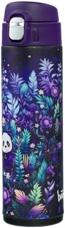 Baagl Jungle Panda Kinder Trinkflasche – Auslaufsichere Edelstahl Thermosflasche mit Silikon-Strohhalm – BPA-freie Flasc