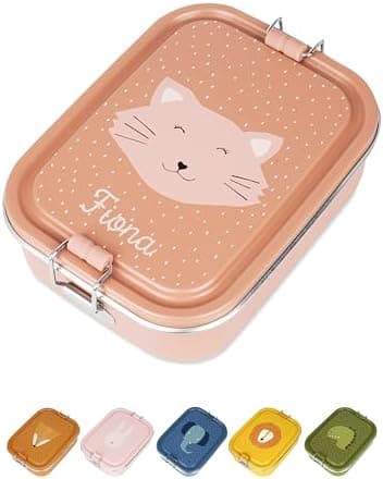 Wunderwunsch TRIXIE Edelstahl Lunchbox für Kinder, individuell mit deinem Namen persönliche Fuchslunchbox, perfekt zur E