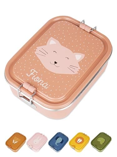 Wunderwunsch TRIXIE Edelstahl Lunchbox für Kinder, individuell mit deinem Namen persönliche Fuchslunchbox, perfekt zur E