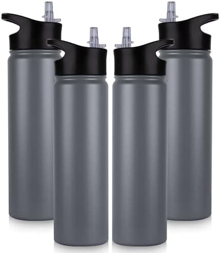 Edelstahl Trinkflasche - 1L - mit Strohhalm, BPA frei Thermosflasche,Vakuum Doppelwandisolierung für Sport,Schule und Fa