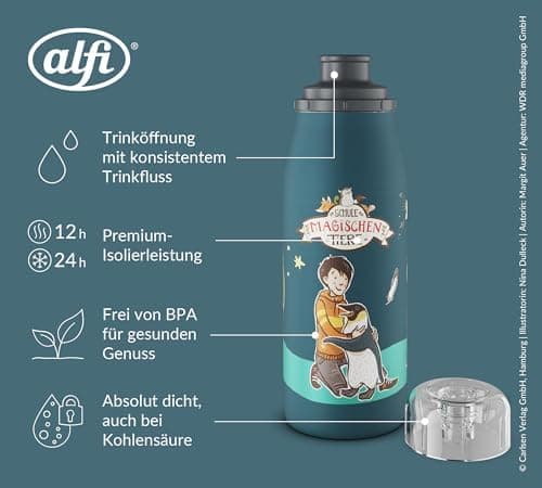 ALFI Kids ISO BOTTLE 350ml - Idas Schule der Magischen Tiere - Isoliertrinkflasche Kinder Edelstahl - hält 12 Stunden he