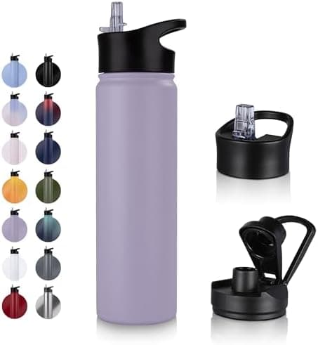 Edelstahl Trinkflasche - 1L - mit Strohhalm, BPA frei Thermosflasche,Vakuum Doppelwandisolierung für Sport,Schule und Fa