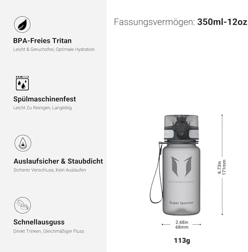 Super Sparrow BPA-frei Wasserflasche - 500ml - Ideale für Sport und Outdoor - Nachhaltig ClimatePartner certified