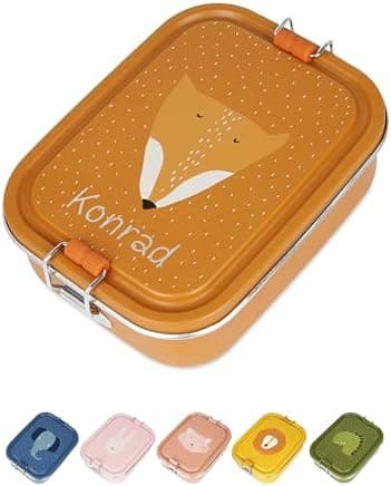 Wunderwunsch TRIXIE Edelstahl Lunchbox für Kinder, individuell mit deinem Namen persönliche Fuchslunchbox, perfekt zur E