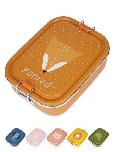 Wunderwunsch TRIXIE Edelstahl Lunchbox für Kinder, individuell mit deinem Namen persönliche Fuchslunchbox, perfekt zur E