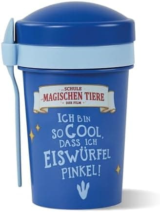 AWAVE Müslibecher To Go - Magische Tiere Schule 540 ml rPET Grün Henrietta, Joghurt-Früchte-Suppe Becher mit Löffel, Aus