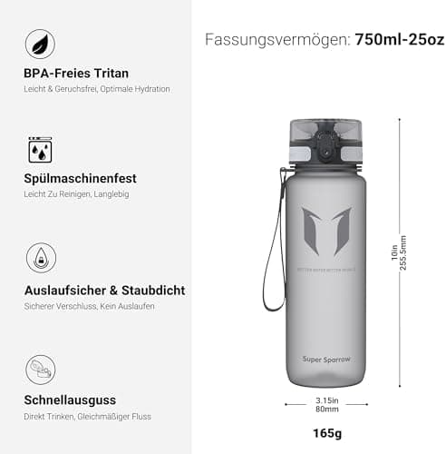 Super Sparrow BPA-frei Wasserflasche - 500ml - Ideale für Sport und Outdoor - Nachhaltig ClimatePartner certified