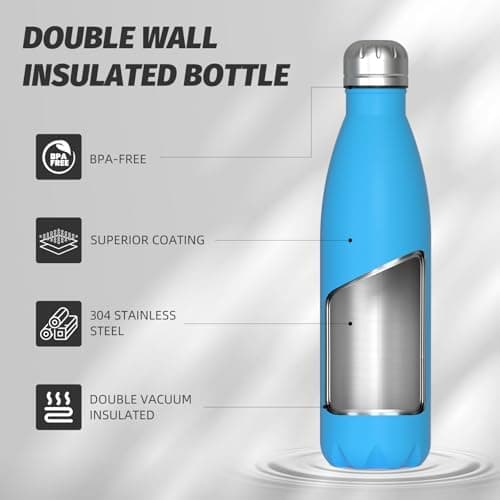 WATERSY Doppelwandige Edelstahl-Trinkflasche 500 ml Kinder ThermoSafe BPA-Frei Kalt&Warm Sprudel Dunkel Blau Sport Gym