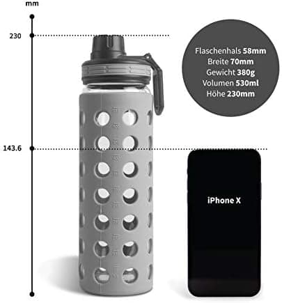 Hydro2go Glas-Trinkflasche mit Silikonhülle – Spülmaschinenfest, 100% Auslaufsicher & BPA-frei – Ideal für Kinder & Fami