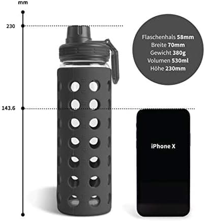 Hydro2go Glas-Trinkflasche mit Silikonhülle – Spülmaschinenfest, 100% Auslaufsicher & BPA-frei – Ideal für Kinder & Fami