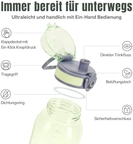 UZSPACE Kinder Trinkflasche 600ml - Sportlich, Auslaufsicher & Spülmaschinenfest zur Schule und Outdoor aktivarten für M