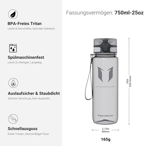 Super Sparrow BPA-frei Wasserflasche - 500ml - Ideale für Sport und Outdoor - Nachhaltig ClimatePartner certified