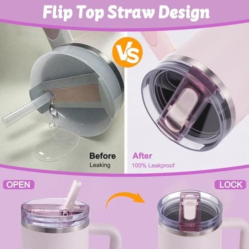 Stanley Cup Deckel Auslaufsicher Dicht + Stanley Flip Straw Deckel + 360°-Reinigung (A-Rose Quartz, 40oz/1.18L)  
Stanle