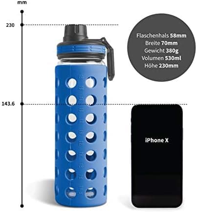 Hydro2go Glas-Trinkflasche mit Silikonhülle – Spülmaschinenfest, 100% Auslaufsicher & BPA-frei – Ideal für Kinder & Fami