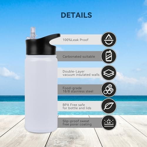 Edelstahl Trinkflasche - 1L - mit Strohhalm, BPA frei Thermosflasche,Vakuum Doppelwandisolierung für Sport,Schule und Fa